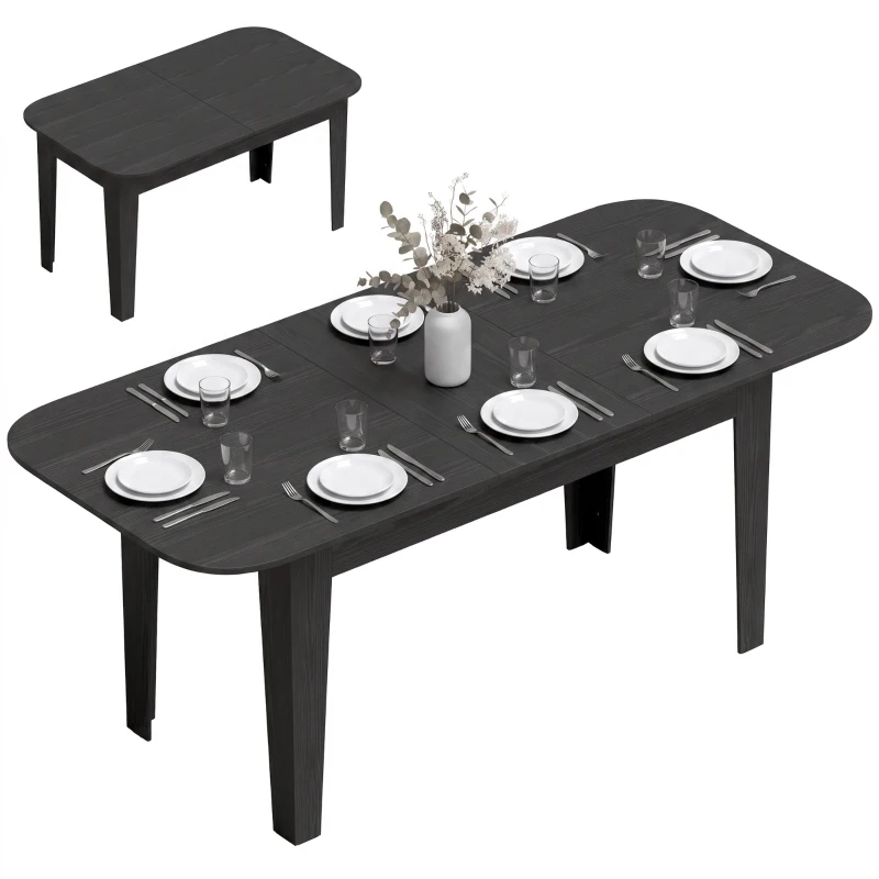 HOMCOM Extendable Oval Dining Table for 4-6, Farmhouse Expandable Kitchen Table, Round Edges, Black Wood Grain
