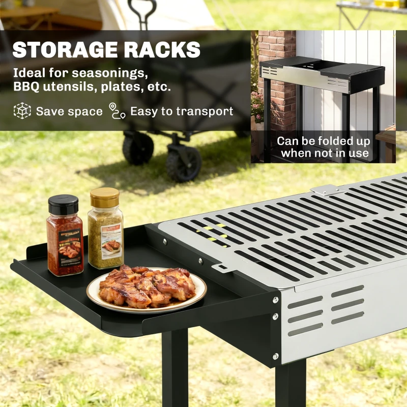 Outsunny BBQ Rotisserie Grill Charcoal, Split Roaster for Chicken Turkey, 3-Level Grill Grate, Storage Shelves, Stainless Steel
