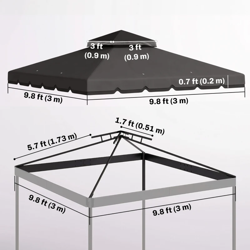 Outsunny 10' x 10' Gazebo Canopy Replacement, Double-Tier Outdoor Gazebo Cover Top Roof, TOP ONLY, Light Grey/Dark Grey