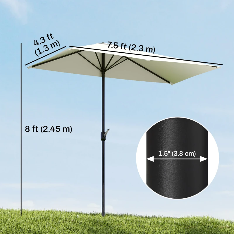 Outsunny 8ft Half Umbrella Outdoor Balcony Parasol Patio Garden Outdoor Window Sun Shade w/ 5 Ribs Beige
