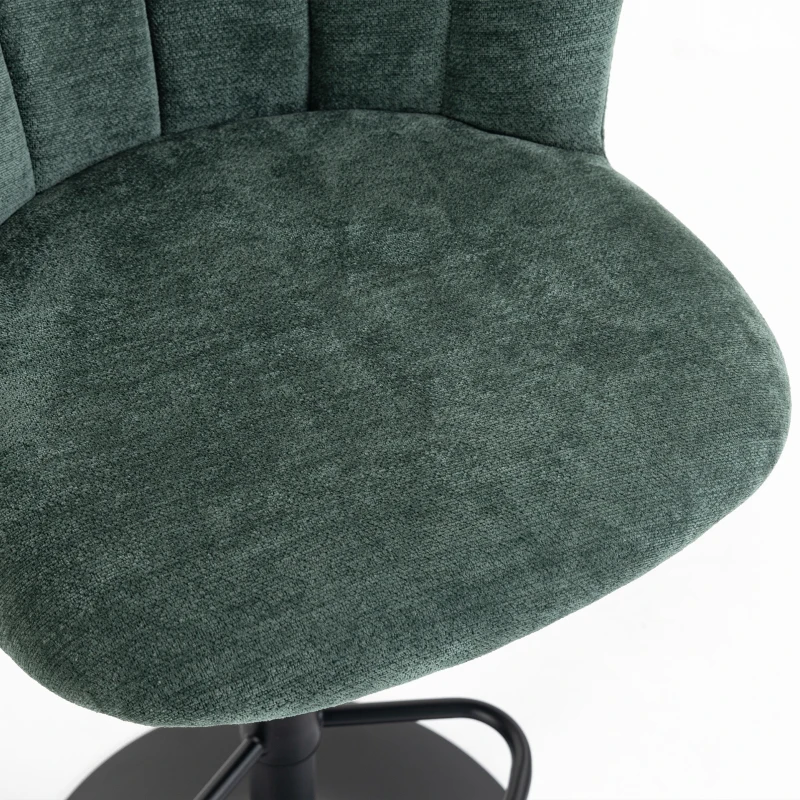 HOMCOM Adjustable Bar Stools Set of 2 with Back, Footrest, Chenille Upholstered Bar Chairs for Kitchen Island, Dark Green