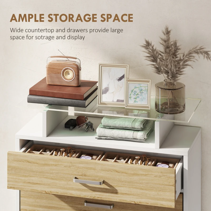HOMCOM Shoe Cabinet, Slim Shoe Organizer Cabinet with 2 Flip Drawers, Adjustable Shelves, Drawer and Glass Top