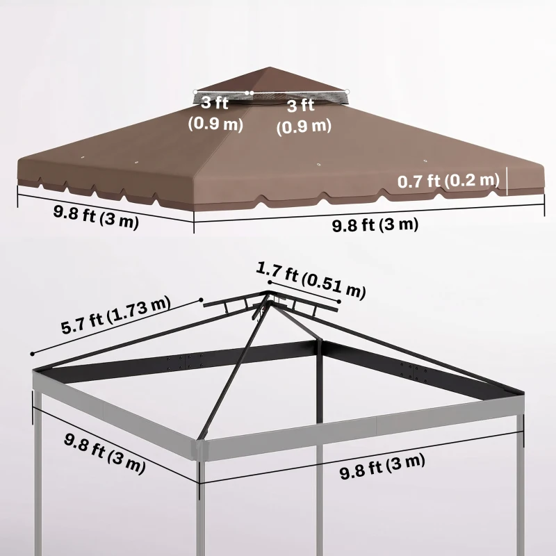 Outsunny 10' x 10' Gazebo Canopy Replacement, Double-Tier Outdoor Gazebo Cover Top Roof, TOP ONLY, Khaki/Brown