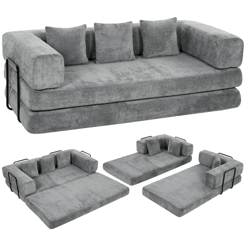 HOMCOM 81" Boneless Couch, 5-in-1 Convertible Sofa Bed with 29.5" Deep Seat, High-Density Foam, No Assembly, Grey