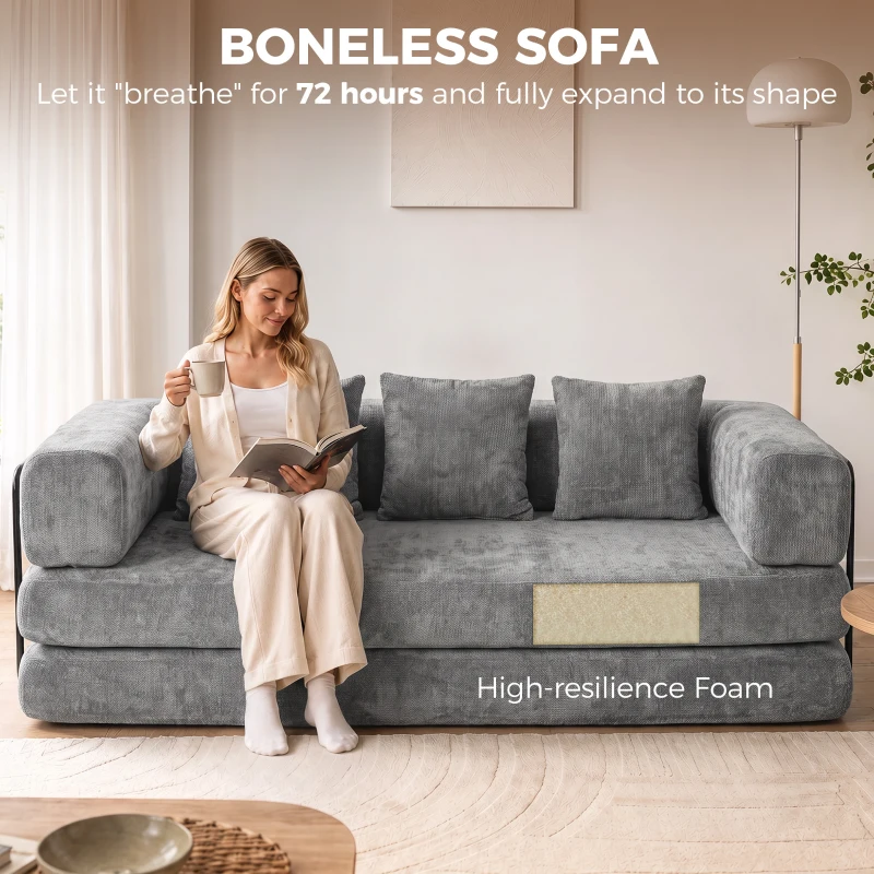 HOMCOM 81" Boneless Couch, 5-in-1 Convertible Sofa Bed with 29.5" Deep Seat, High-Density Foam, No Assembly, Grey