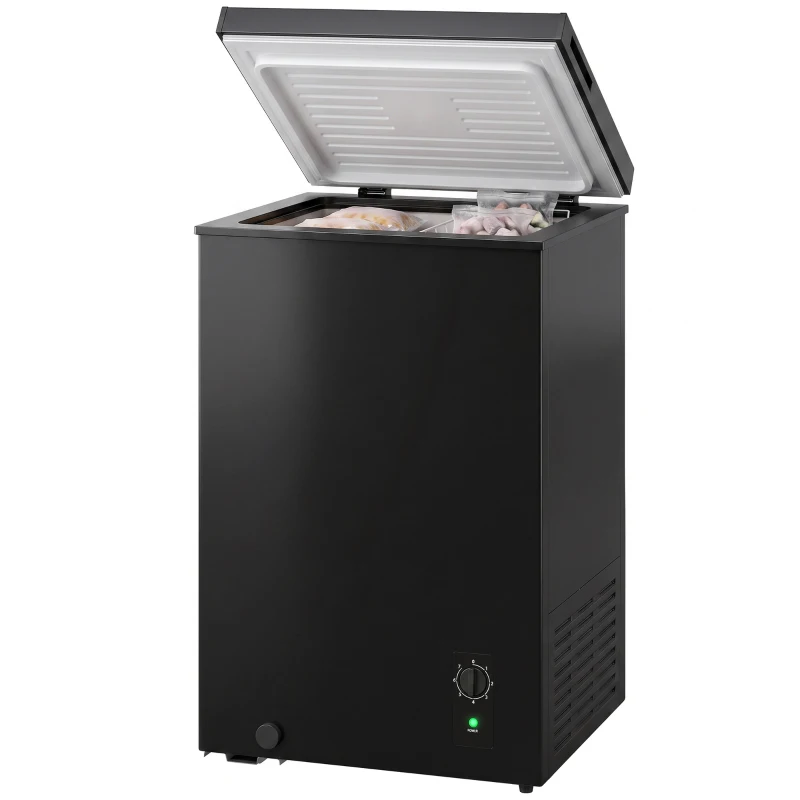HOMCOM Mini Freezer, 3.5 Cu.Ft Chest Freezer with 7-Setting Adjustable Thermostat, Wire Basket, Quiet Operation, Black