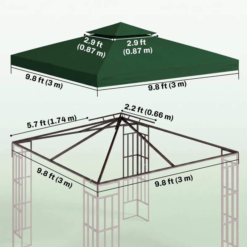 Outsunny 10' x 10' Canopy Replacement 2-Tier Gazebo Canopy Top Cover, Green