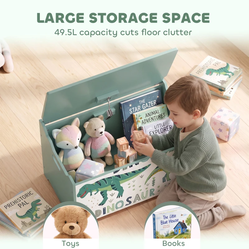 Qaba Kids Storage Chest with Lid, Toy Box with Safety Hinges and Groove Handles for Kids, Bedroom, Playroom, Nursery, Green