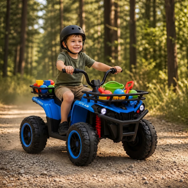 Qaba 24V Ride on ATV, 4 Wheeler for Kids with Dual Motors, Soft Start, Battery Display, Music, Lights for 3-8 Years, Blue