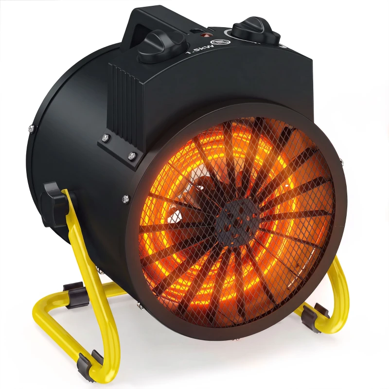Outsunny Fan Heater with Tilt, 1500W Electric Space Heater with Adjustable Thermostat, Portable Handle for Garage, Workshops