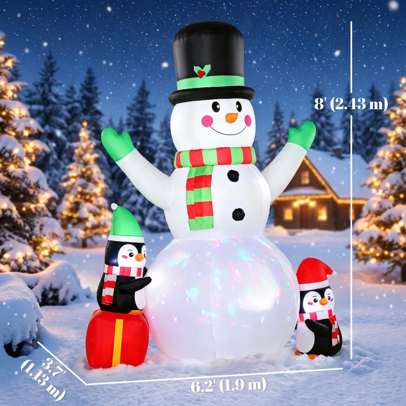 Outsunny Christmas Blow Up Outdoor Decorations, 8FT Christmas Inflatables Snowman with Colorful LED Light for Indoor