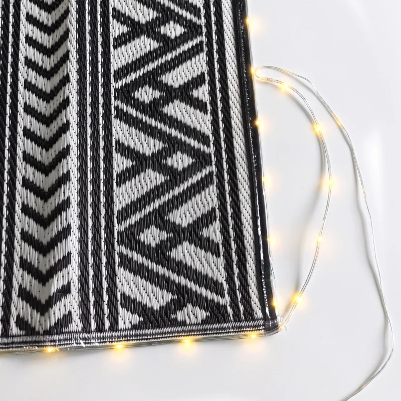 Outsunny Outdoor Rug Carpet with USB Lights Reversible Patio Rug with Carry Bag for Camping 12' x 9'