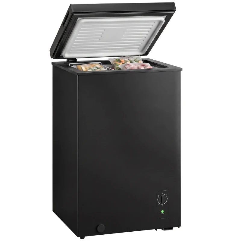 HOMCOM Mini Freezer, 3.5 Cu.Ft Chest Freezer with 7-Setting Adjustable Thermostat, Wire Basket, Quiet Operation, Black