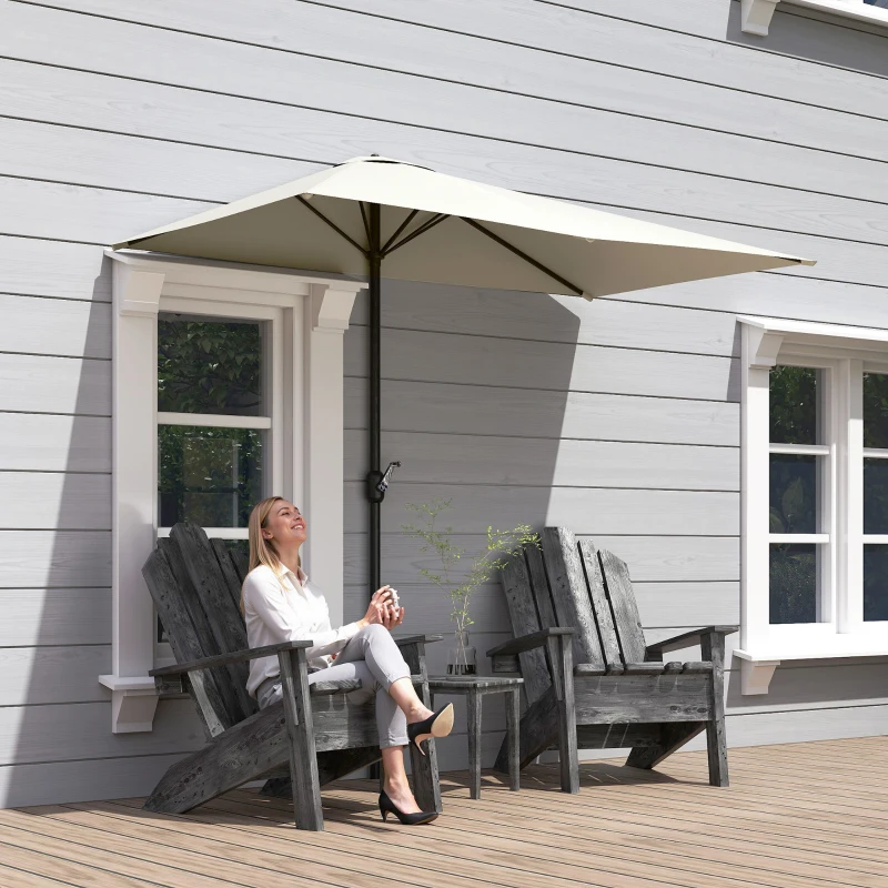 Outsunny 8ft Half Umbrella Outdoor Balcony Parasol Patio Garden Outdoor Window Sun Shade w/ 5 Ribs Beige