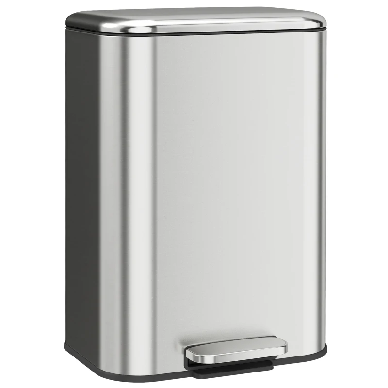HOMCOM 13.2 Gallon Garbage Can, Slim Stainless Steel Trash Can with Removable PP Inner Bucket, Soft-Close Lid, Silver