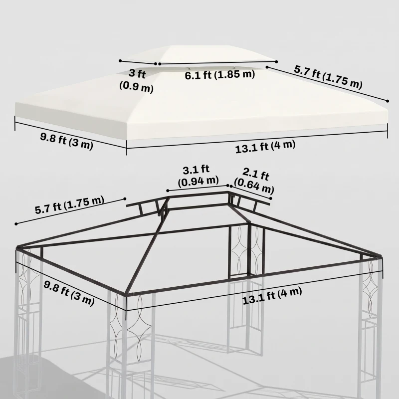 Outsunny 13' x 10' Gazebo Replacement Canopy 2 Tier Top UV Cover Pavilion Garden Patio Outdoor, Cream White (TOP ONLY)