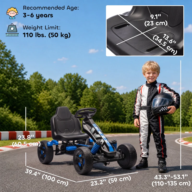 Qaba Kids Pedal Go Kart, Ride on Toy with Automatic Clutch, Brake, Non-Slip EVA Tires for Boys Girls 3-6 Years, Blue