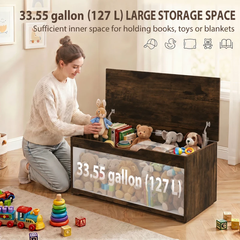 HOMCOM 39.4 Inches Storage Chest, Storage Trunk with 2 Safety Hinges for Living Room, Rustic Brown