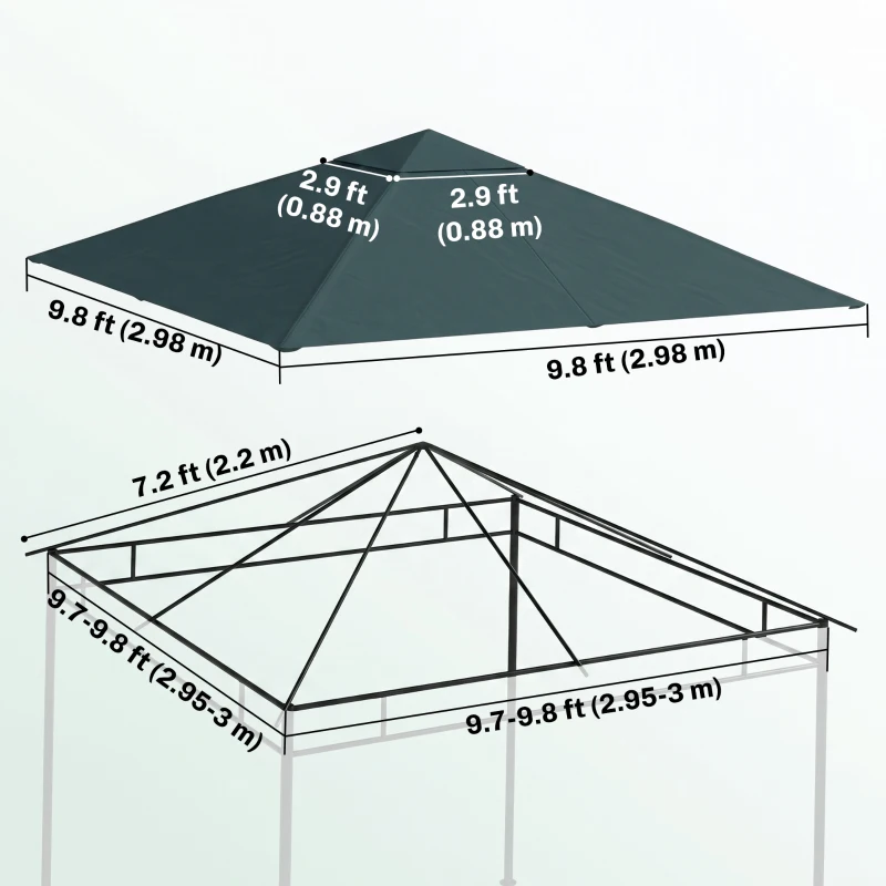 Outsunny 10' x 10' Square Gazebo Canopy Replacement UV Protected Top Cover Sun Shade Charcoal Green