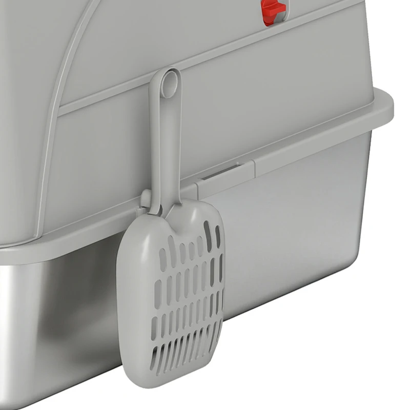 PawHut Stainless Steel Cat Litter Box with Lid, XL High Sided Enclosed Metal Litter Box w/ Scoop, Step, Pedal, Grey
