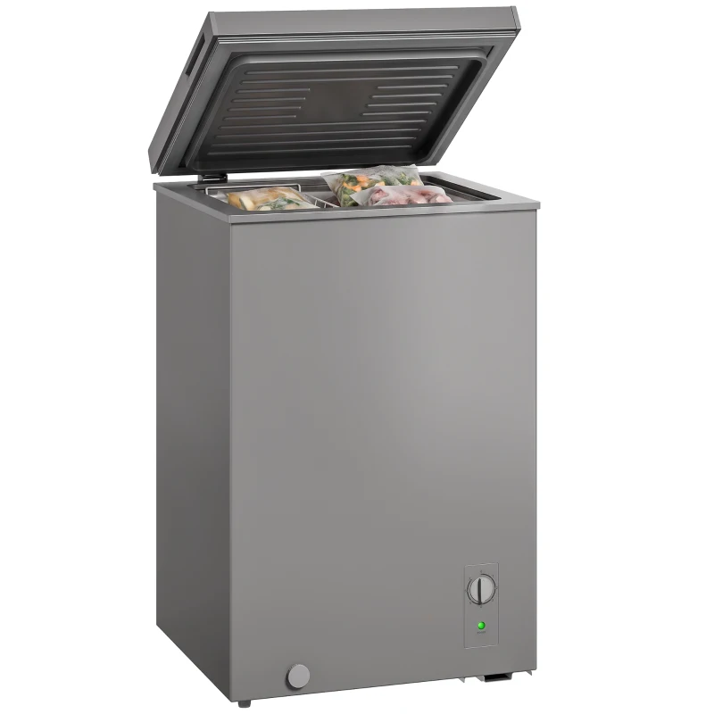 HOMCOM Mini Freezer, 3.5 Cu.Ft Chest Freezer with 7-Setting Adjustable Thermostat, Wire Basket, Quiet Operation, Grey