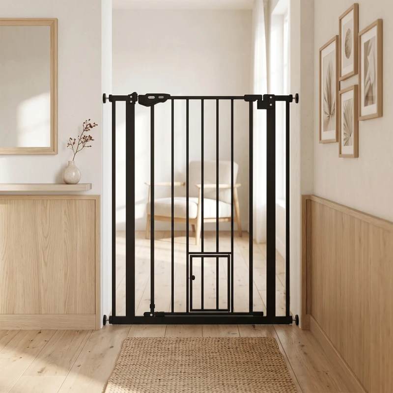 PawHut 41" Easy Open Indoor Dog Gates for Doorways, House, Stair - Black