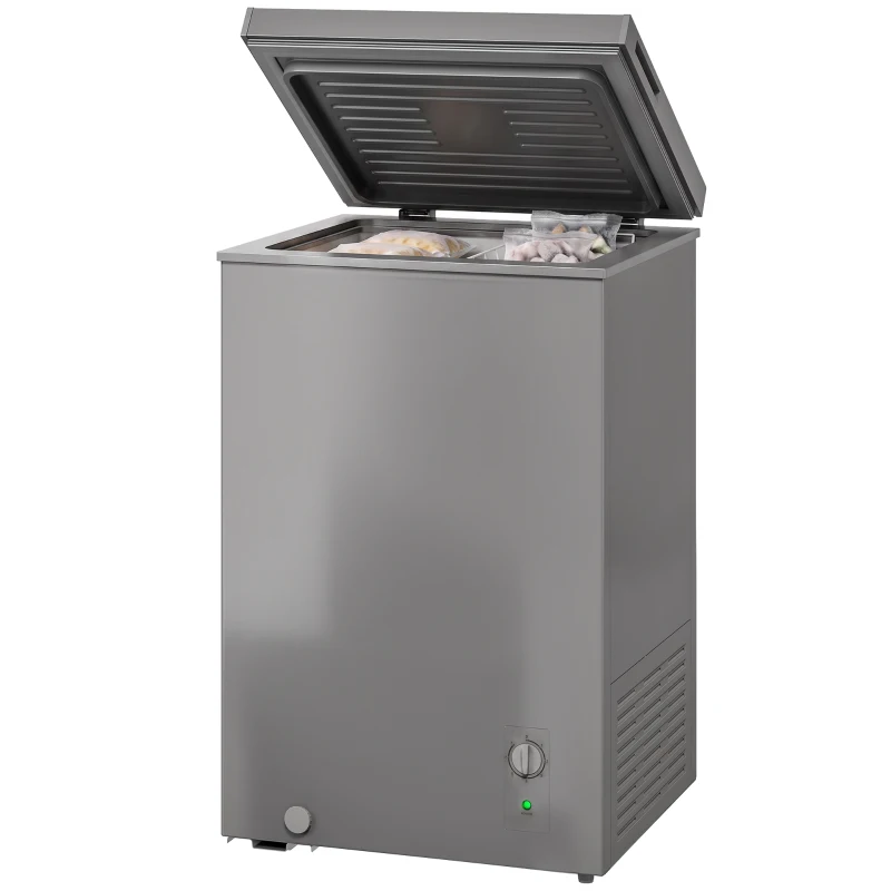 HOMCOM Mini Freezer, 3.5 Cu.Ft Chest Freezer with 7-Setting Adjustable Thermostat, Wire Basket, Quiet Operation, Grey