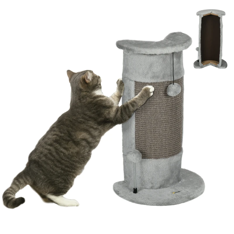PawHut 23" Cat Scratching Post with Covered Plush, Play Balls, for Indoor Cats, Grey