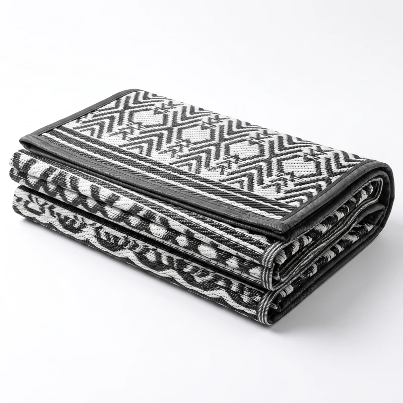 Outsunny Outdoor Rug Carpet with USB Lights Reversible Patio Rug with Carry Bag for Camping 12' x 9'