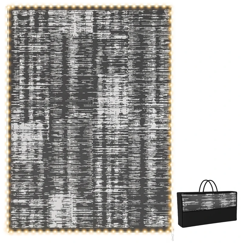 Outsunny Outdoor Rug Carpet Waterproof Camping with LED Lights, Carry Bag & Stakes, 12' x 9'