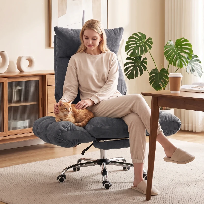 HOMCOM Criss Cross Office Chair with Flip-Up Armrests, Wide Seat, Reclining Cross Legged Desk Chair with Footrest, Dark Gray