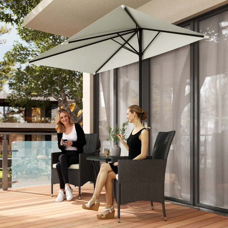 Outsunny 8ft Half Umbrella Outdoor Balcony Parasol Patio Garden Outdoor Window Sun Shade w/ 5 Ribs Beige
