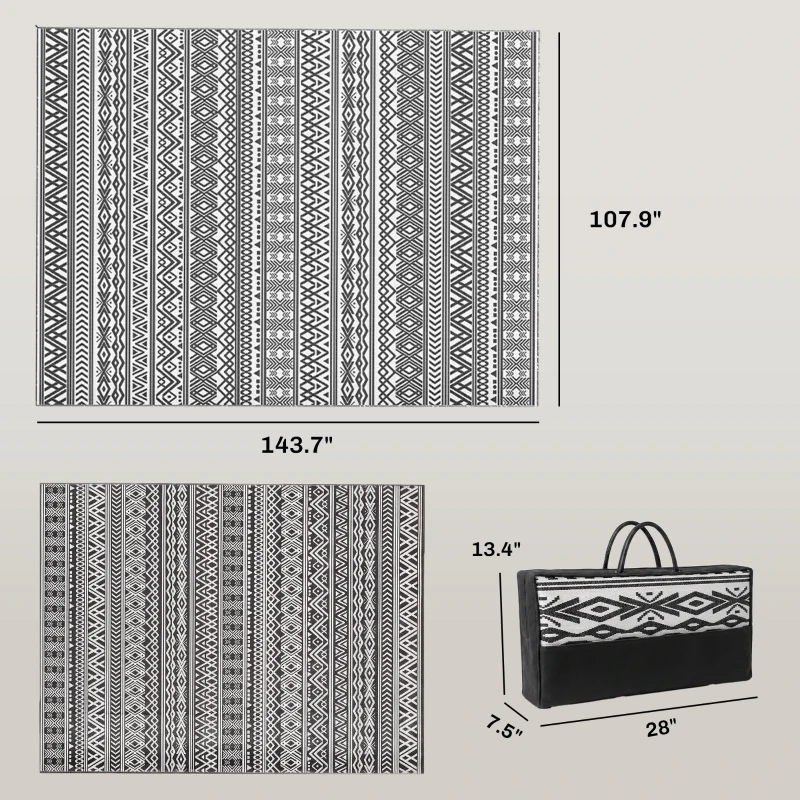 Outsunny Outdoor Rug Carpet with USB Lights Reversible Patio Rug with Carry Bag for Camping 12' x 9'