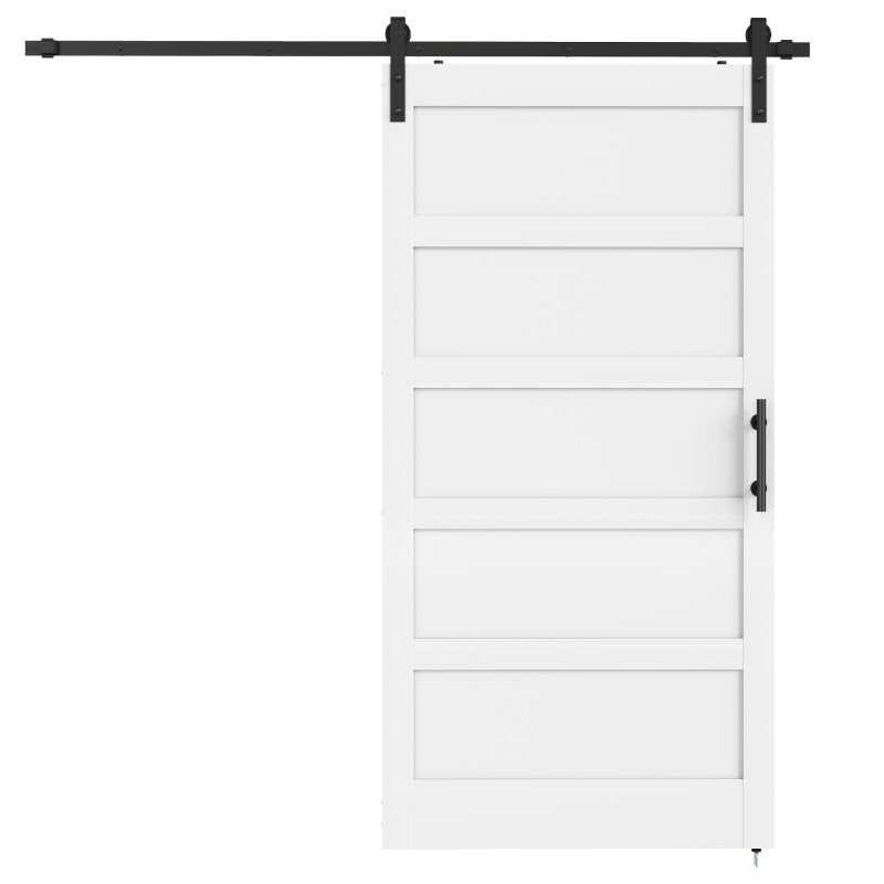 HOMCOM 42"x84" Sliding Barn Door with Hardware Kit, Shaker Style Sliding Door with Handle, Track, Floor Guide, White Wood Grain