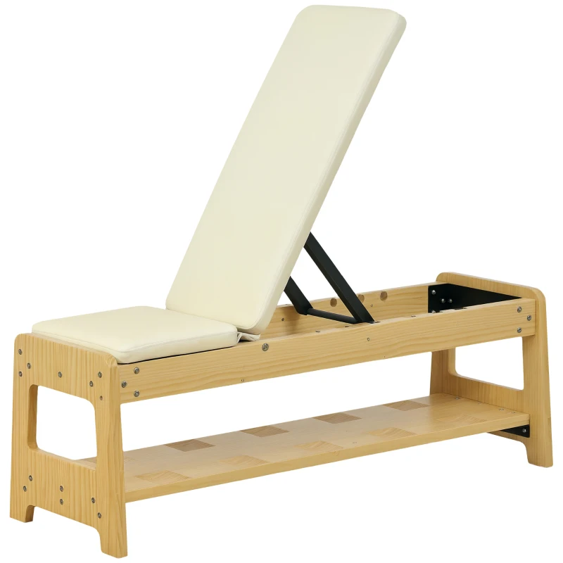 Soozier Wooden Adjustable Weight Bench with Dumbbell Rack, Flat or Incline Workout Bench for Home Gym Weight Lifting, White