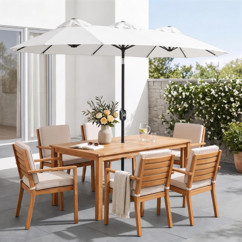 Outsunny 9.7' Double-sided Patio Umbrella with 3 Air Vents, Tilt and Crank, Outdoor Umbrella, White(m-8)