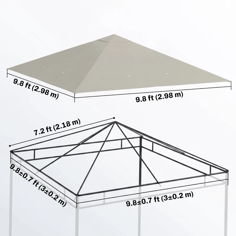 Outsunny 10' x 10' Gazebo Canopy Replacement Cover, Garden Gazebo Roof Replacement, UPF30+, TOP COVER ONLY, Grey