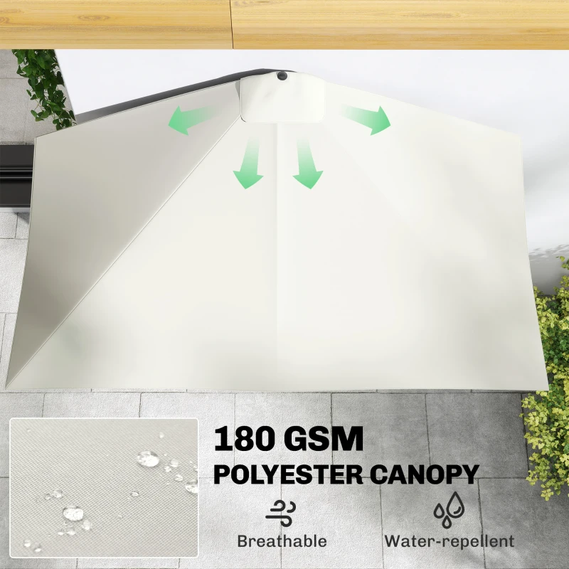 Outsunny 8ft Half Umbrella Outdoor Balcony Parasol Patio Garden Outdoor Window Sun Shade w/ 5 Ribs Beige