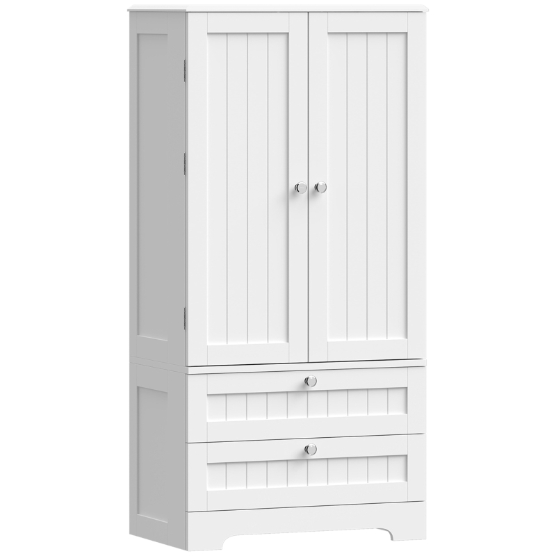 HOMCOM 47" Tall Pantry Cabinet, Farmhouse Kitchen Pantry with 6 Door Racks and 2 Drawers, White