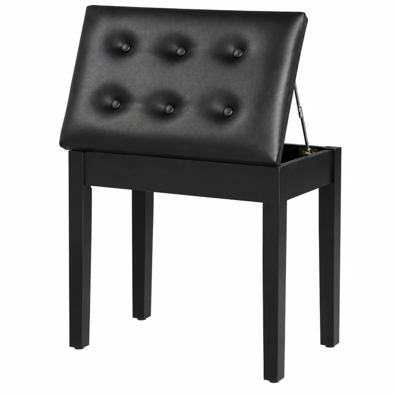 HOMCOM Faux Leather Keyboard Bench, Piano Bench with Storage and Padded Cushion, Black