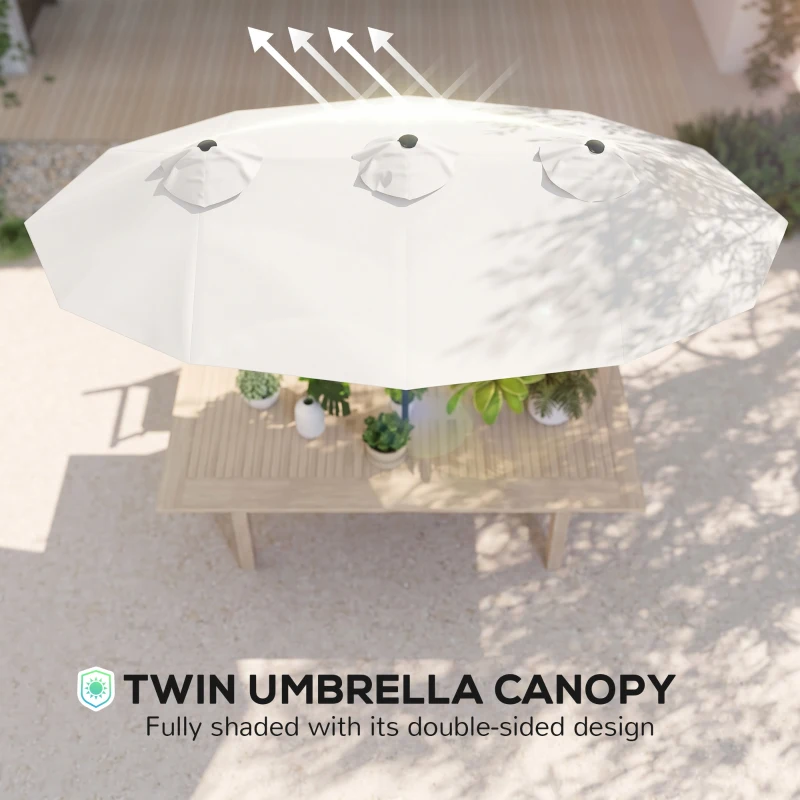 Outsunny 9.7' Double-sided Patio Umbrella with 3 Air Vents, Tilt and Crank, Outdoor Umbrella, White(m-5)