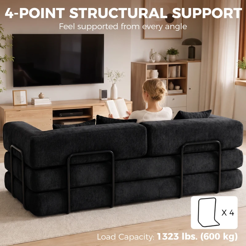 HOMCOM 81" Boneless Couch, 5-in-1 Convertible Sofa Bed with 29.5" Deep Seat, High-Density Foam, No Assembly, Black