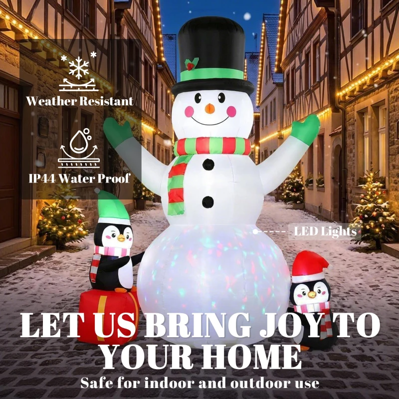 Outsunny Christmas Blow Up Outdoor Decorations, 8FT Christmas Inflatables Snowman with Colorful LED Light for Indoor