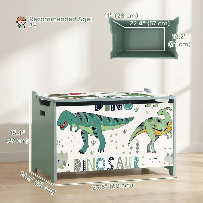 Qaba Kids Storage Chest with Lid, Toy Box with Safety Hinges and Groove Handles for Kids, Bedroom, Playroom, Nursery, Green