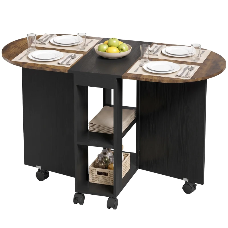 HOMCOM Folding Dining Table, Drop Leaf Table with 2 Shelves for Small Spaces, 120cm, Rustic Brown
