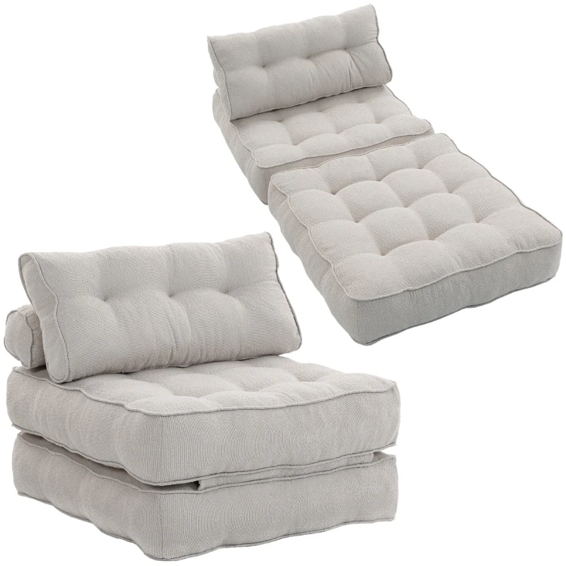 HOMCOM 3-in-1 Folding Sofa Bed, Convertible Sleeper Chair Bed with Thick Cushion, Pillows, Beige Grey