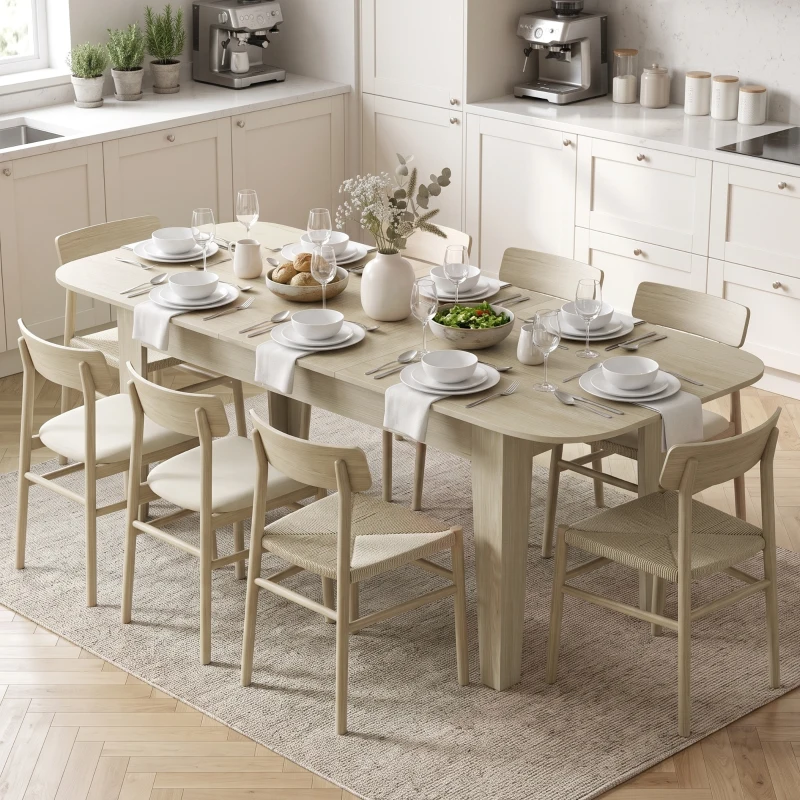 HOMCOM Extendable Oval Dining Table for 4-6, Farmhouse Expandable Kitchen Table, Round Edges, Oak