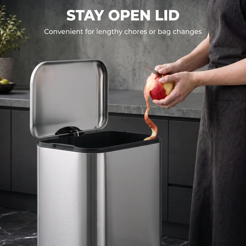 HOMCOM 13.2 Gallon Garbage Can, Slim Stainless Steel Trash Can with Removable PP Inner Bucket, Soft-Close Lid, Silver