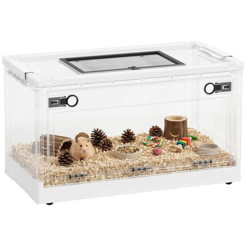 PawHut Hamster Cage, Stackable Gebril Cage with Front Door, Ventilated Small Animal Habitat for Dwarf Hamsters, Gerbils, Mice