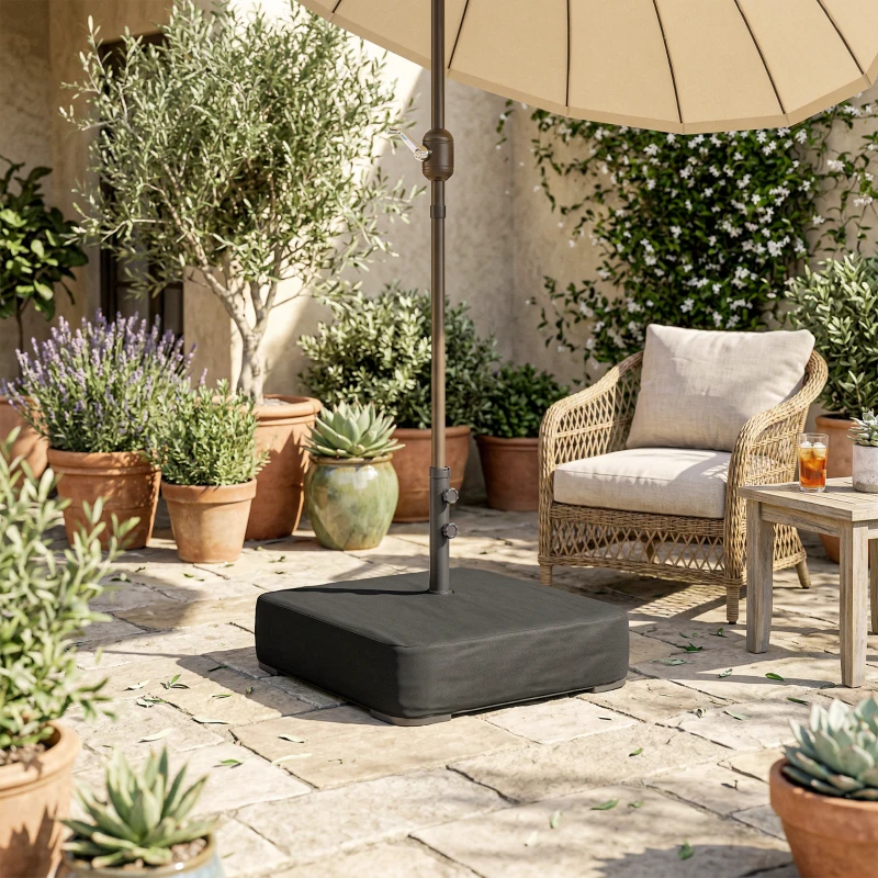Outsunny Garden Parasol Base 176 lbs Sand Filled Heavy Duty Stand for Cantilever Umbrellas and 1.9" Poles Black